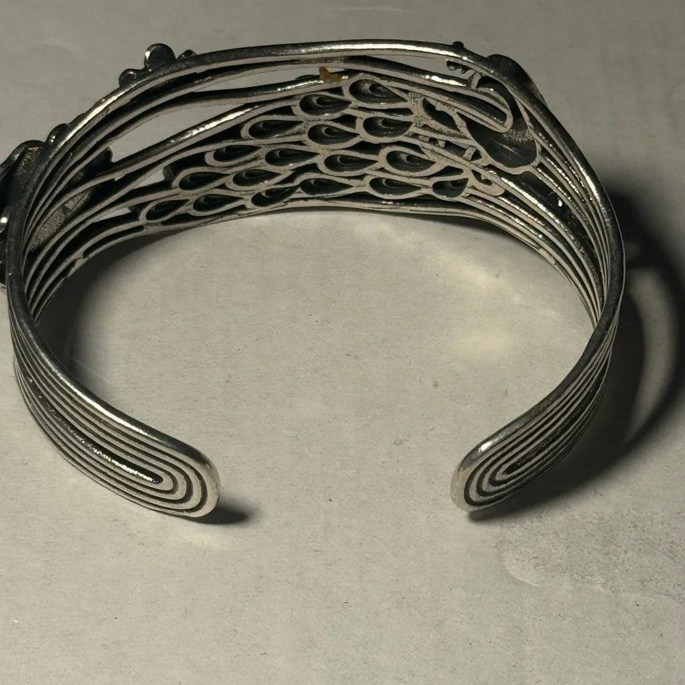 Sterling Silver Peacock Bangle Bracelet Cuff